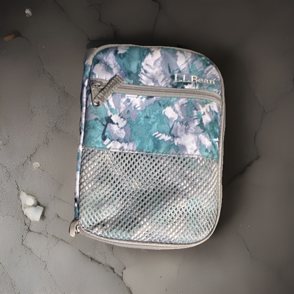 L.L. Bean Kids Lunch Bag Teal Gray Abstract Polyester Zipper Handle